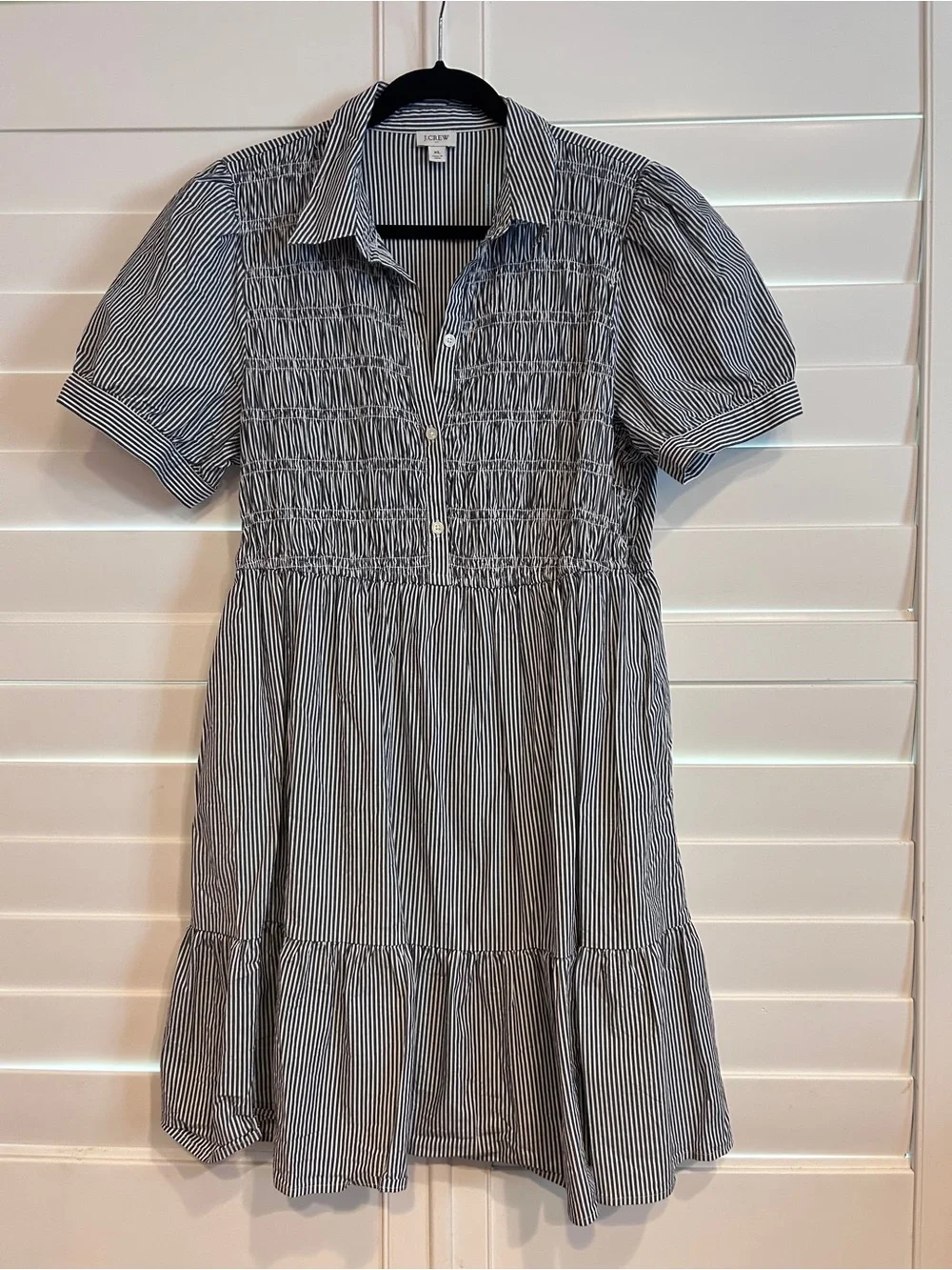 J Crew Smocked Tiered Shirt Dress Short Sleeved Size XL